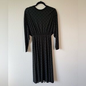 Zara Green Black Polka Dot A-Line Dress Medium Dolman Sleeve NWOT